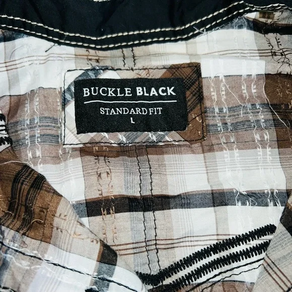 Buckle Brown and White Plaid Dress Shirt - Picture 3 of 4